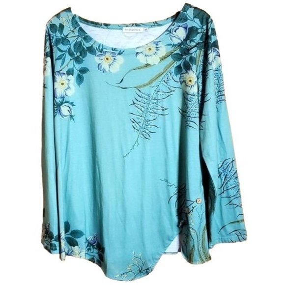 MISSLOOK Tops - MISSLOOK 2XL PLUS SIZE ASYMETRICAL GREEN FLORAL PATTERN LONGSLEEVE TOP